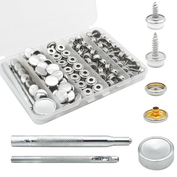 Hoeine Canvas Snap Kit, 40 Sets Marine Grade Boat Cover Snaps Heavy Duty Snap Fastener Kit Stainless Steel Snap Button Kit for Replacement Snaps for Boat Cover Furniture Tent