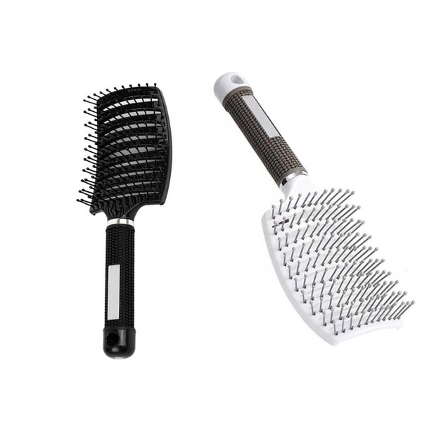 Curved Vented Styling Hair Brush, 2PCS Anti Frizz Hair Detangling Brush, Vent Hair Brush, Curved Anti Static Styling Tool for Wet Hair or Dry Hair(Black,White)