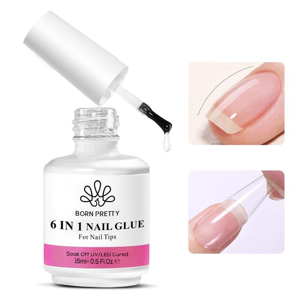 Born Pretty Nail Glue for Tips, 6 in 1 Gel Nail Extension Gel,Blooming Gel,Base Gel Top Coat,Builder and Strengthener Gel for Nail Art Design