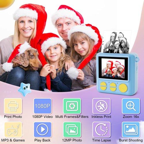 VFU Instant Print Camera for Kids - Kids Digital Camera Toddler Camera for Age 3-5, Instant Cameras That Print Photos for 4 5 6 7 8 9 10 Year Old Girl Boy Birthday Gift