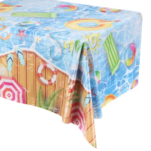 MECCANIXITY Ocean Tablecloth, 54x108 Inch Ocean Waves Water Pool Party Under The Sea Reusable Plastic Rectangle Table Cloth Cover for Beach Themed Party Shower Supplies Blue