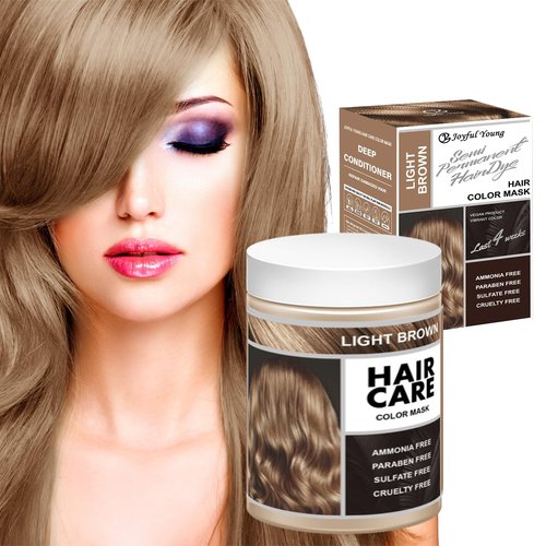 Joyful Young Semi Permanent Hair Color Mask, Hair Coloring Depositing Conditioner, Vegan Magic Hair Dye Conditioner, Colors Hair in Minutes Long Lasting Ammonia FREE, Cover Gray 300ml (LIGHT BROWN)