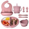 mutualproducts - Baby Feeding Supplies 8-Piece | Baby Led Weaning Utensils Set Includes Suction Bowl and Plate, Spoon and Fork, Sippy Cup with Straw and Lid (Peach Pink)
