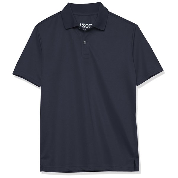 IZOD Boys' School Uniform Short Sleeve Polo Shirt, Button Closure, Moisture Wicking Performance Material, Navy, 14-16