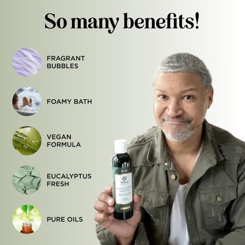Premium Eucalyptus Bubble Bath Soap - Sulfate Free Adult Bubble Bath for Women and Men with Relaxing Essential Oils with Vitamin E - Foaming Bath Oil for Dry Skin Featuring Aromatherapy Oils