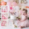 BlingABC Cute Girl Cake Topper 14Pcs, Little Girl Figure with Paper Fans Rose Gold Happy Birthday Banner Confetti Balloon Purple Star Decoration for Kids Birthday Baby Shower Party Supplies