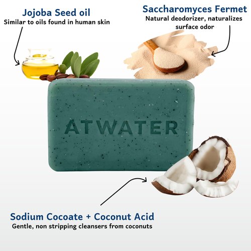 ATWATER Clean Impact Mens Soap Bar - Exfoliating Bar Soap for Men Enriched with Jojoba Seed Oil and Coconut, Natural Mens Soap with No Added Artificial Fragrances - 207 grams / 7 oz