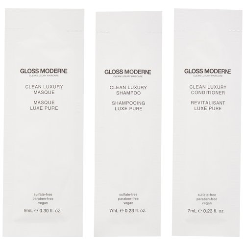 Clean Luxury Discovery Set by GLOSS MODERNE - Includes Shampoo, Conditioner, and Hair Mask - Hair Treatment for Damaged and Dry Hair with Notes of Mediterranean Almond and Coconut Accented with Cognac