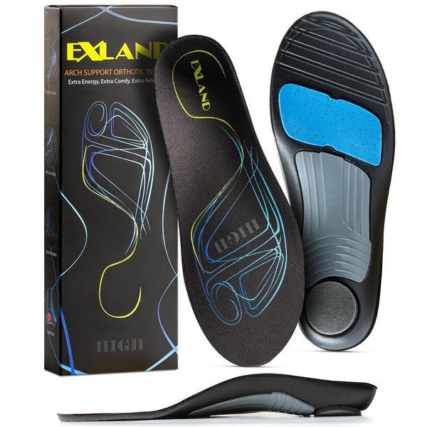 Exland Plantar Fasciitis Insoles - High Arch Support for Supination - Pain Relief - M Size 8-9.5 Men | 9.5-11 Women - Custom Orthotic Shoe Inserts