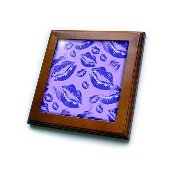 3dRose Two Kisses Collided Lip Bold Blue Lips Pattern - Framed Tiles (ft_357236_1)
