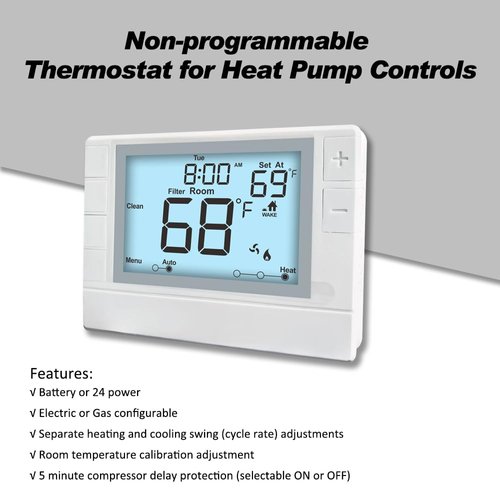 Thermostat for Home, Premium Heat Pump Room Temperature Controller, up to 2H/1C, Easy-to-Read Large Display，White Backlight