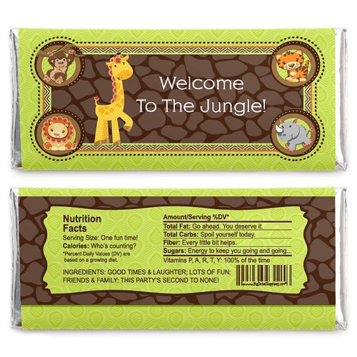 Big Dot of Happiness Funfari - Fun Safari Jungle Candy Bar Wrappers Baby Shower or Birthday Party Favors Set 24