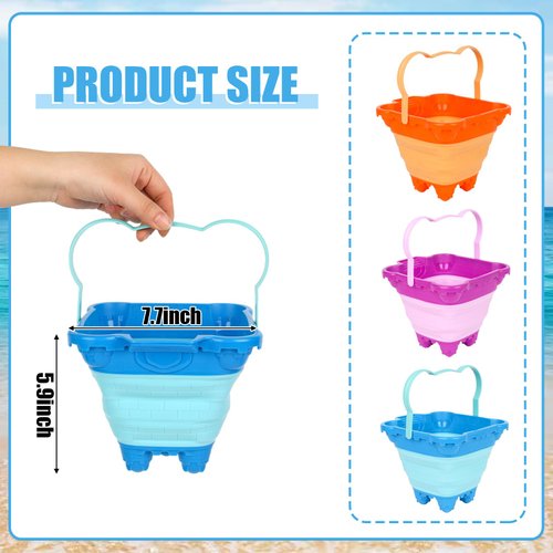 FUTUREPLUSX 3PCS Collapsible Sand Bucket, Foldable Castle Pails Buckets, Sand Castle Building Kit, Sand Castle Molds Beach Toys, Camping Gear, Travel Sand Toys, Sandbox Toys for Toddlers Kids
