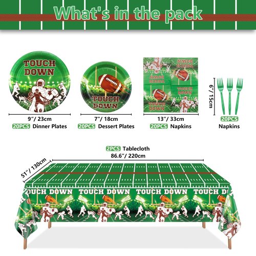 82Pcs Football Party Decorations - Including Football Plates and Napkins, Football Tablelcoth for Kids Fans Tailgate Gameday Football Party Supplies, Serve 20