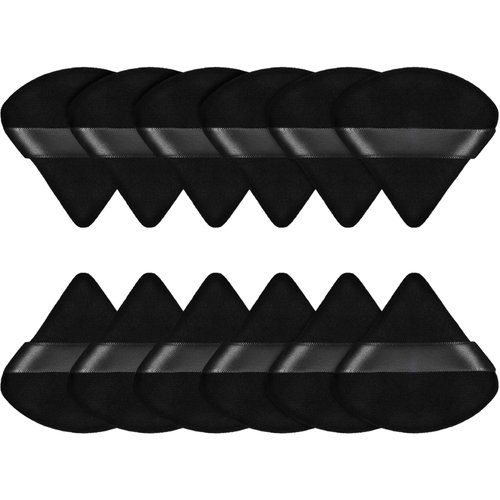 Maitys Fiber Triangular Makeup Puffs, 12 Pieces, Black, Soft Reusable Face Cosmetic Tools for Foundation, Powder, Blush, Concealer & More