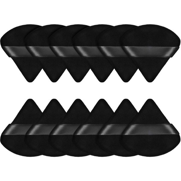 Maitys Fiber Triangular Makeup Puffs, 12 Pieces, Black, Soft Reusable Face Cosmetic Tools for Foundation, Powder, Blush, Concealer & More