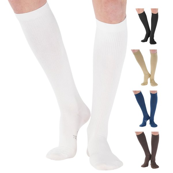 Made in USA - Opaque Compression Socks for Women and Men 20-30mmHg - Graduated Support Compression Knee High for Varicose Veins, Post Surgery, Diabetic, Arthritis - White, Small - A105WH1