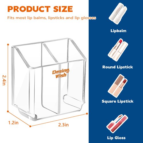 Desing Wish Acrylic Chapstick Holder for Car Space Saving Lipstick Holder Upright Lip Balm Holder for Home Storage DIY Module Combination for Lipstick, Lip balm, Lip Gloss, Toothbrush (Set of 2)