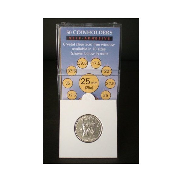 SuperSafe 50 2x2 Self-Adhesive Cardboard Coin Holders Quarters
