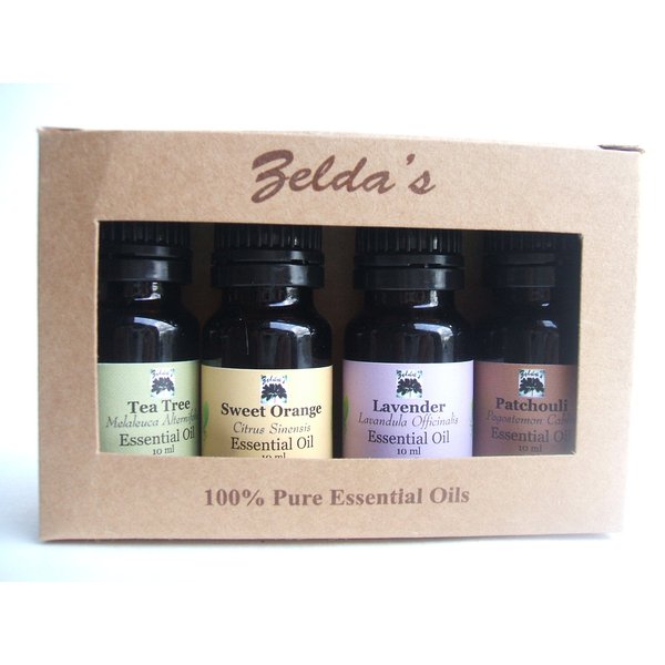 Zelda's Essential Oil Starter Kit of 4 No Additives! {10 ml ea. Patchouli, Lavender, Tea Tree, Orange}