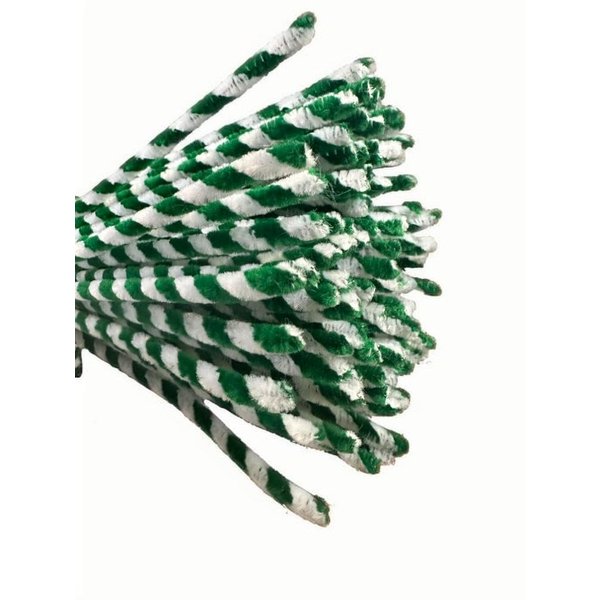 Carykon Pack of 100 Striped Chenille Stems Pipe Cleaners (Green)