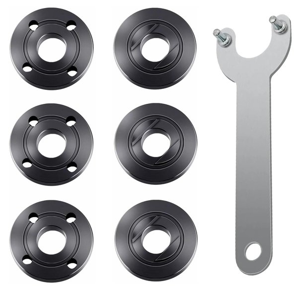 Totowood 7PCS Grinder Flange Angle Wrench Spanner Metal Lock Nut，1PCS Angle Grinder Wrench, 6PCS Flange Nuts,Compatible with Dewalt Bosch Black Decker Ryobi Makita(5/8"-11 threaded shaft)