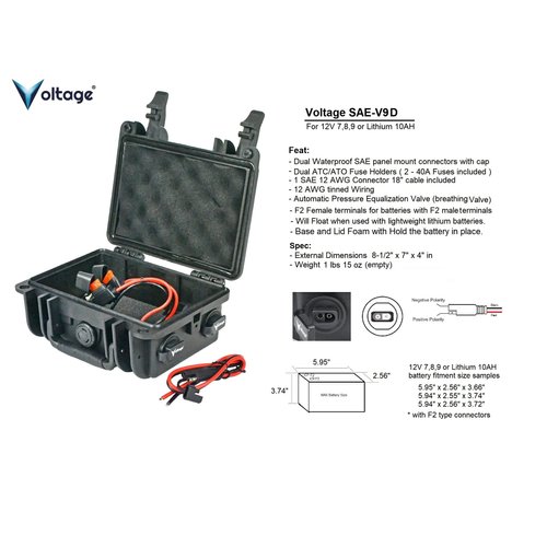 Voltage Waterproof Battery Box Enclosure with Dual SAE Connector for 12V 9ah, 12V 8ah or Lithium 12V 10ah Batteries Kayak Fishfinder, GPS, Lighting and Outdoor Solar Systems (Dual SAE Connectors)