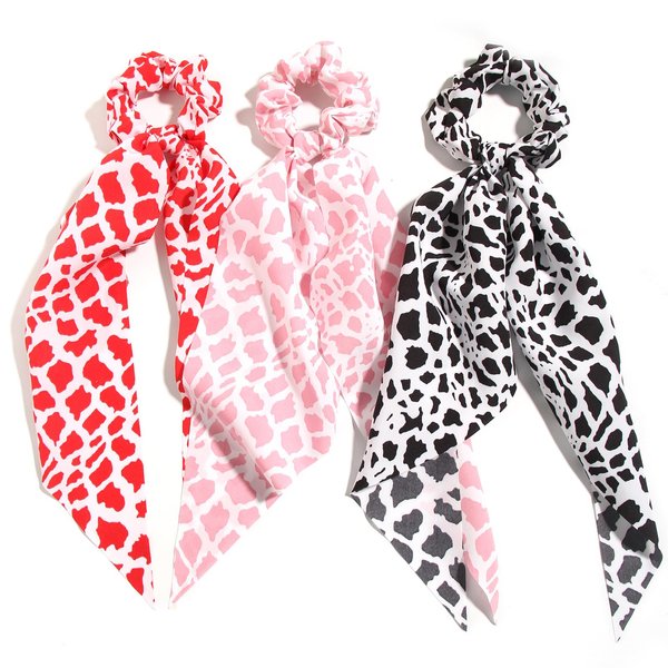 3 PCS Bow Hair Scarf Scruncheis for Women - Leopard Long Ribbon Ponytail Holder Hair Ties Elastic Bands Hair Accessories for Girl