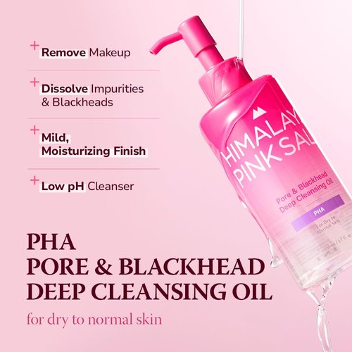 HIMALAYA PINKSALT Pore & Blackhead Deep Cleansing Oil PHA, 6.7 fl oz 2 Pack - Gentle Hydrating Oil Cleanser for Dry, Sensitive Skin, Low pH Makeup Blackhead Remover