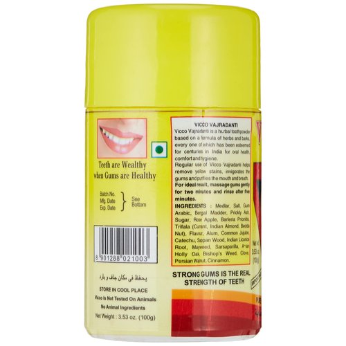 Vicco Vajradanti Ayurvedic Herbal Tooth Powder 100g Export Pack by Vicco Labs