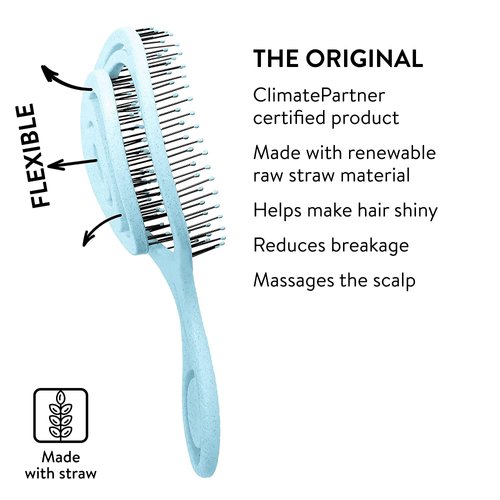 Chiara Ambra Organic Detangling Hair Brush for Women, Men & Children, Unique Spiral Hairbrush, Vented Hair Straightening Brushes for Straight, Curly & Wet Hair - Does not Pull on Hair – Light Blue