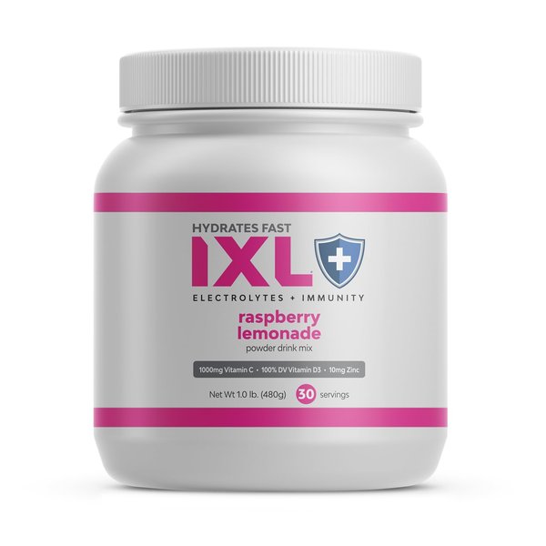 IXL® Electrolytes + Immunity - 480g Tub, Hydrates Fast, Powerful Immune Boosters, Potassium Rich, Amino Acids, Raspberry Lemonade, Powder Drink Mix