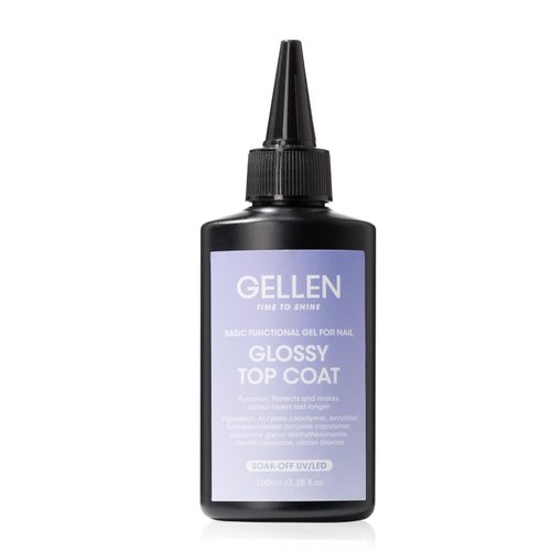 Gellen 100ml No Wipe Gel Top Coat, High Gloss Long Lasting Clear Color Gel Top Coat U V Light Cured Soak off Top Coat Gel Nail Polish, High Capacity Gel Top Coat for Salon
