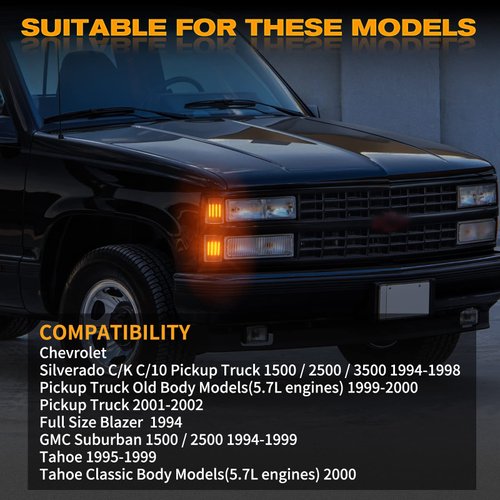 POPMOTORZ 4 Pack LED Front Corner Light Side Marker Signal Lamps Assembly Kit for Chevy C/K Series 1500 2500 3500 Chevy Tahoe/Chevy Suburban/Chevrolet Silverado 1994-1998 Pickup Truck Smoked Len