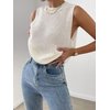 Verdusa Women's Slit Hem Sleeveless Round Neck Knitted Sweater Vest Tank Top White M