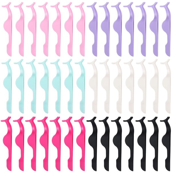 42 Pieces False Eyelashes Applicator Tool Individual Package Plastic Eyelash Extension Tweezers Eyelash Auxiliary Remover Clip for Women Girls Makeup Tools, 6 Colors