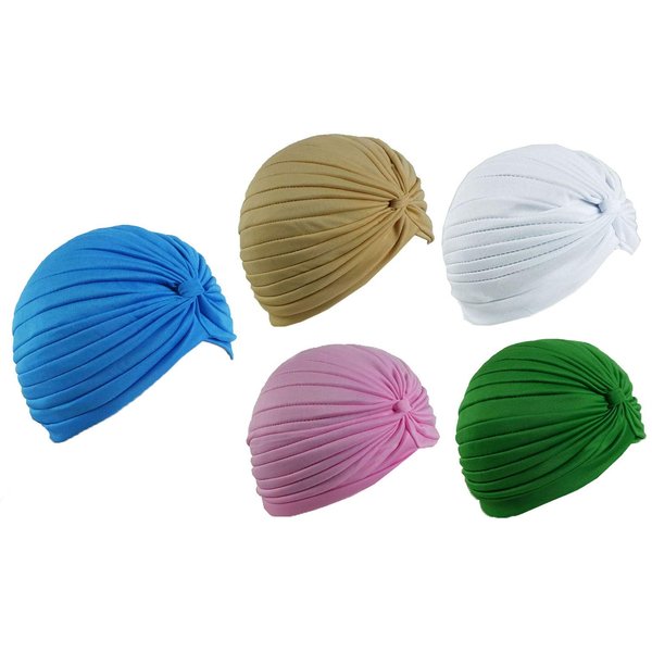 5 Women Stretchy Turban Chemo Cap Bennie Head Wrap Headwear (5 Pastel)