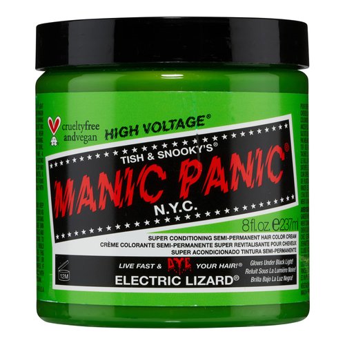 MANIC PANIC Electric Lizard Hair Dye - Classic High Voltage - Semi Permanent Hair Color - Neon Lime Green Shade - Glows in Blacklight - Vegan, PPD & Ammonia-Free - For Coloring Hair on Women & Men