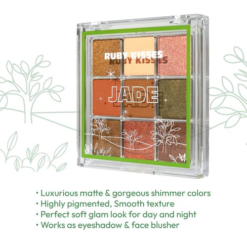 Ruby Kisses Eyeshadow Palette Highly Pigmented Eye Makeup Matte to Shimmers (Jade)