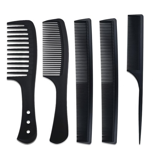 5 Piece Carbon Fiber Styling Hair Comb Set Detangling Black Professional Comb Set Wide Tooth Comb Fine Pro Tail Combs, Dresser Hair Comb Styling Comb for Men and Women Curly, Straight, or Long Hair