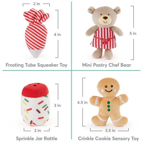 GUND Baby Play Soft Collection, My First Gingerbread House 5-Piece Playset with Rattle, Squeaker and Crinkle Plush Toys, Sensory Toy for Babies, 7.5”