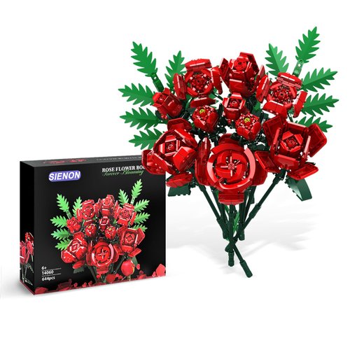 SIENON Rose Flower Building Set-10pcs Rose Flowers & 2pcs Leaves Botanical Collection, Artificial Flowers for Home Décor, Roses Bouquet Building Kit for Valentine’s Day Christmas Birthday Anniversary