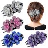 Dizila 4 Pieces Fancy Sparkly Rhinestone Double Flower Hair Clips Barrettes with Three Prongs Prom Party Wedding Hair Accessories for Women Girls Thick Hair