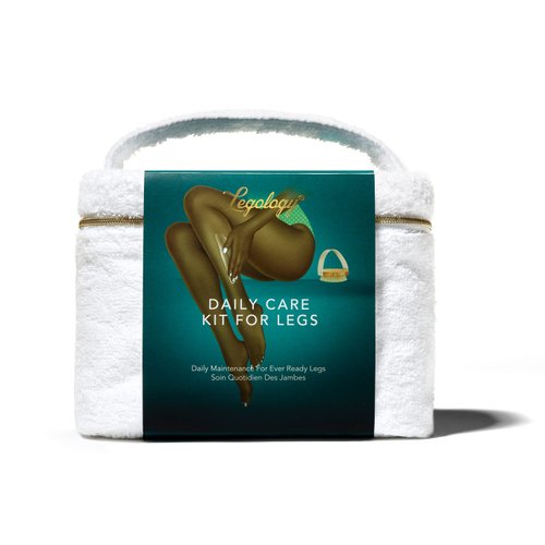 Legology Daily Premium Skin Care Kit for Legs - White Towelling Mini Vanity Gift Case with Air-Lite Leg Contouring & Firming Cream & Lymph-Lite Natural Exfoliating Body Brush for Detox & Cellulite
