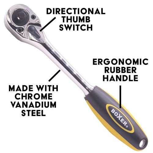 BoxerTool Dual 3/8" & 1/2" Drive 72 Tooth Gear - Heavy Duty Dual Ratchet Head - Ergonomic Rubber Handle - Easy To Use