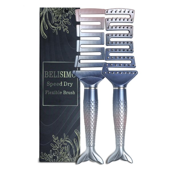 BELISIMO Unique Design Wet Detangling Speed Dry Hair Brush- Vented Design & Ultra Soft Bristles with Fishtail Ergonomic Handle Manages Tangle and Uncontrollable Hair. Pain-Free