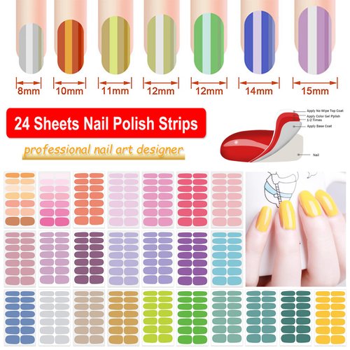 DANNEASY 24 Sheets Light Color Nail Polish Stickers Full Nail Wraps Stick on Nail Polish Strips Gel Nail Strips Self Adhesive Fingernail Sticker Nails for Women with Nail File, Cuticle Stick