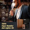 TISFA Cigar Humidor, Leather Cedar Wood Cigar Case with Cigar Lighter, V Cut Cigar Cutter, Cigar Holder 3 in 1, Portable Travel Cigar Humidor Box with Humidifier (Brown)