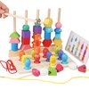 JYCHX Montessori Wooden Bead Sorting Toy Set with Fishing, Stacking Blocks, Beads and Matching Shape Stackers for 3 4 5 + Years Old Boys/Girls STEM Preschool Learning Toys for Gifts