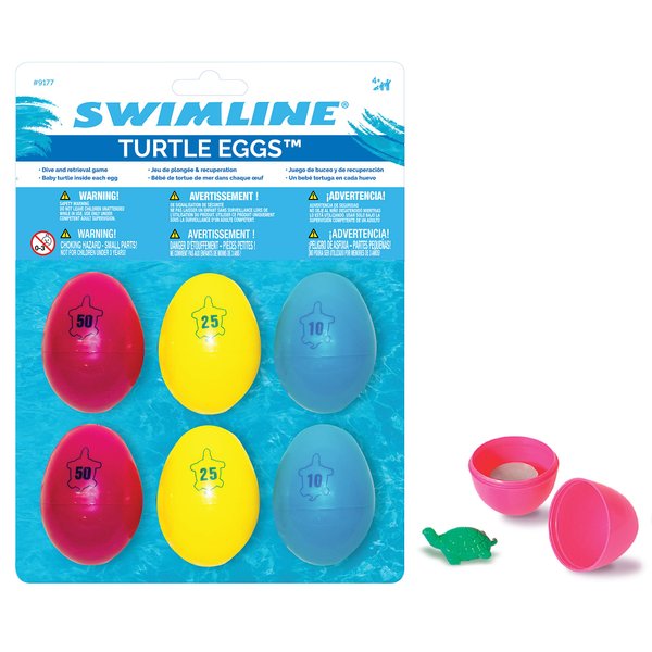SWIMLINE Dive Turtle Eggs Toys 6-Pack Weighted Catch And Retrieval Game Crack Open For Gift For Swimming Pool & Bath Tub For Kids Multi Color Rings Underwater Dive Practice Education Learn